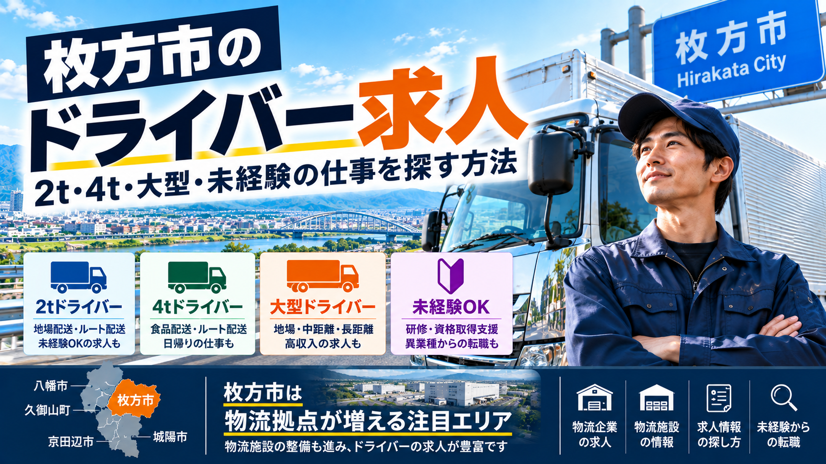 枚方市のドライバー求人｜2t・4t・大型・未経験の仕事を探す方法